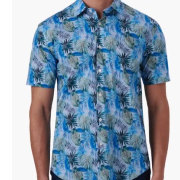 Bugatchi Shaped Fit Print Stretch Cotton Short Sleeve Button-Up Shirt Large NWT - Picture 5 of 9